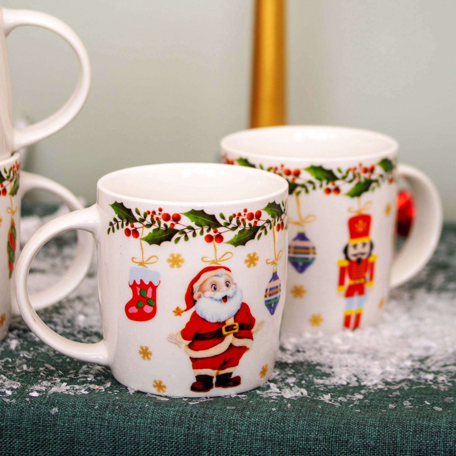 Set Of 4 Santa & Friends Christmas Ceramic Mugs