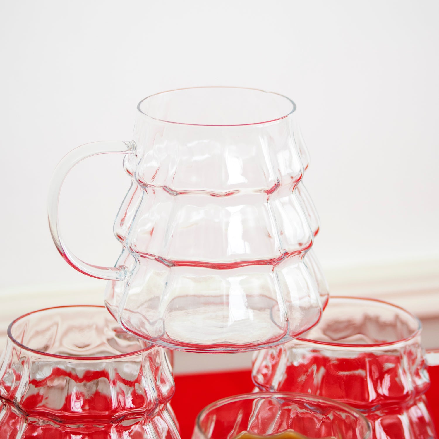 Set Of 4 Christmas Tree Shaped Glass Mugs