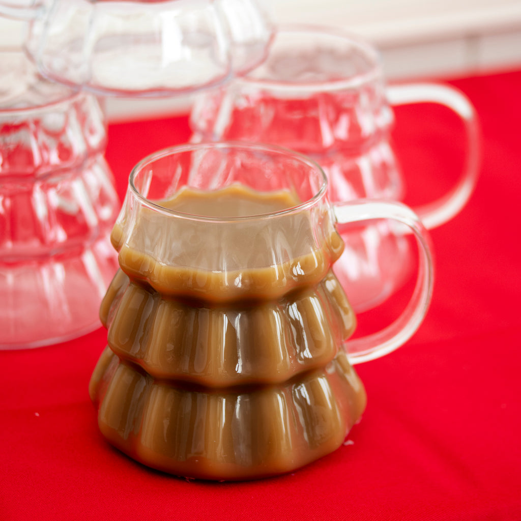 Set Of 4 Christmas Tree Shaped Glass Mugs
