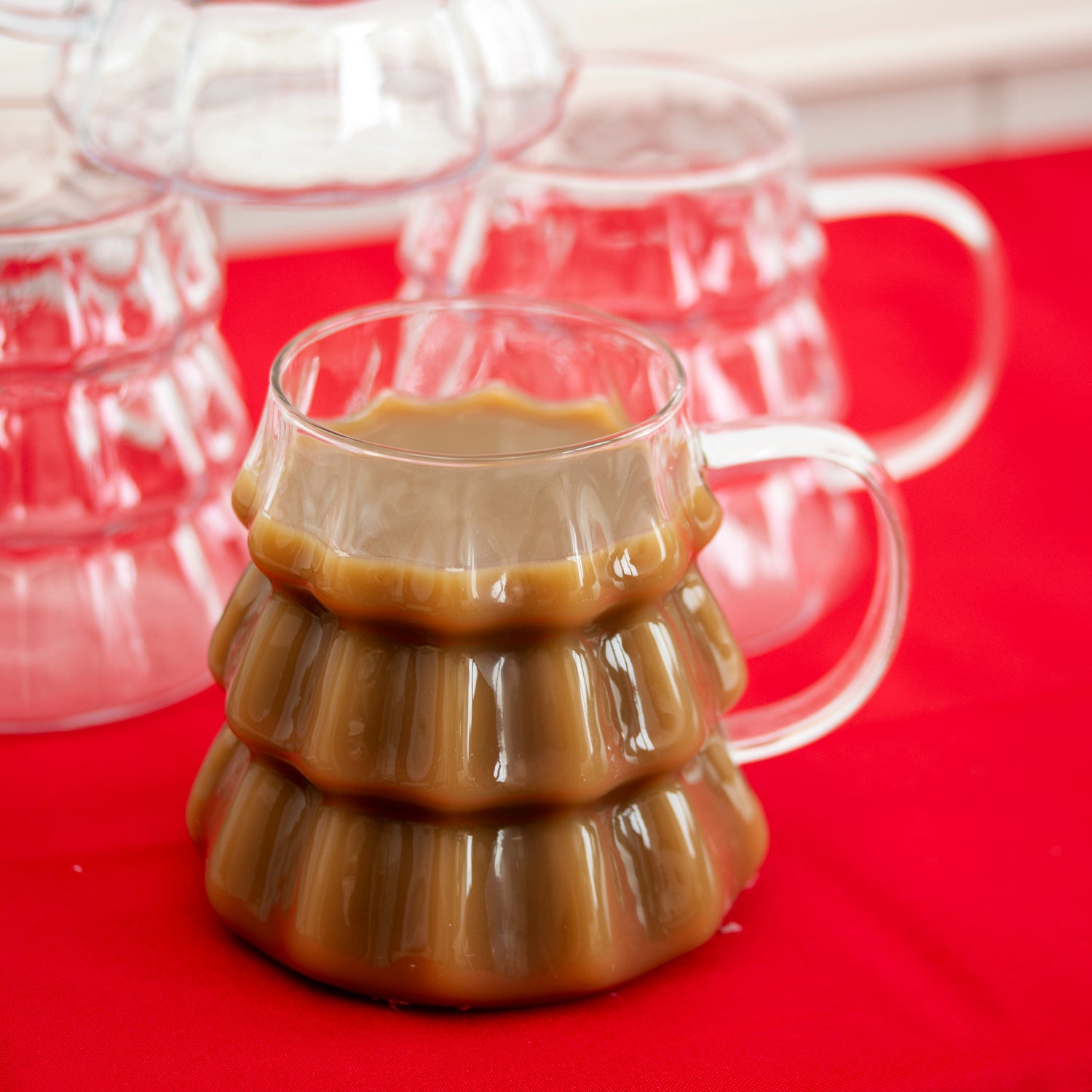 Set Of 4 Christmas Tree Shaped Glass Mugs