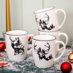 Set Of 4 Black Christmas Reindeer Mugs