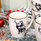 Set Of 4 Black Christmas Reindeer Mugs