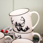 Set Of 4 Black Christmas Reindeer Mugs