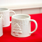 Set Of 3 Reactive Glaze Embossed Christmas Mugs