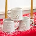 Set Of 3 Reactive Glaze Embossed Christmas Mugs