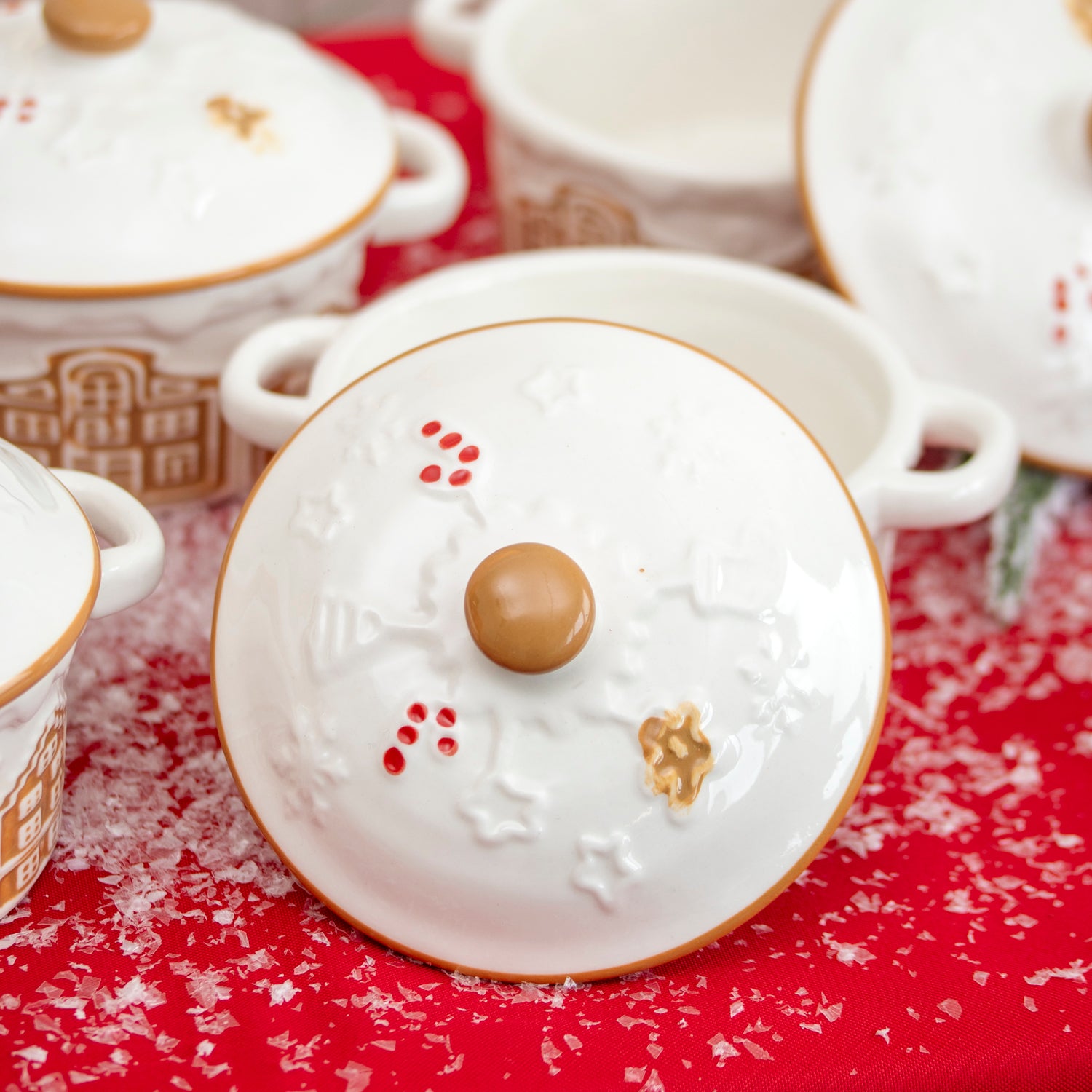 Set Of 4 Embossed Christmas House Mini Casserole Dishes