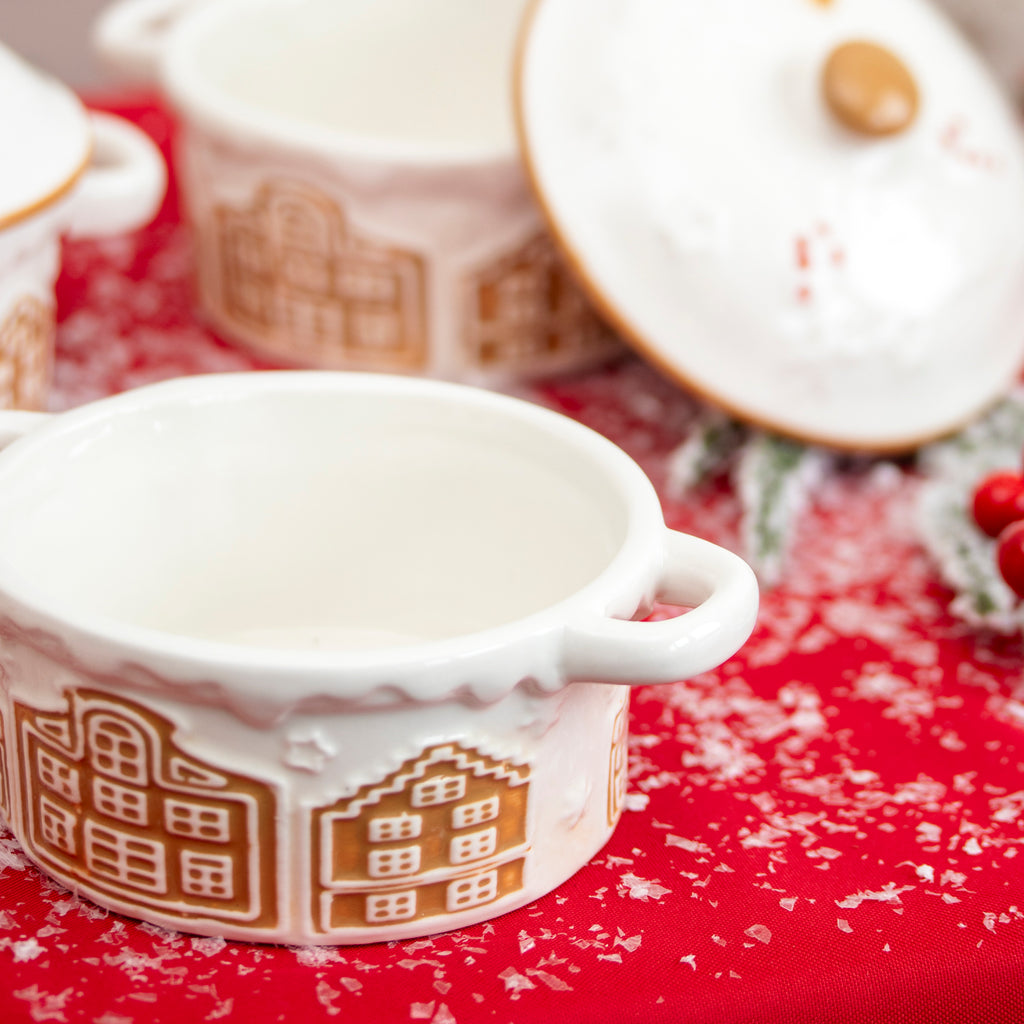 Set Of 4 Embossed Christmas House Mini Casserole Dishes