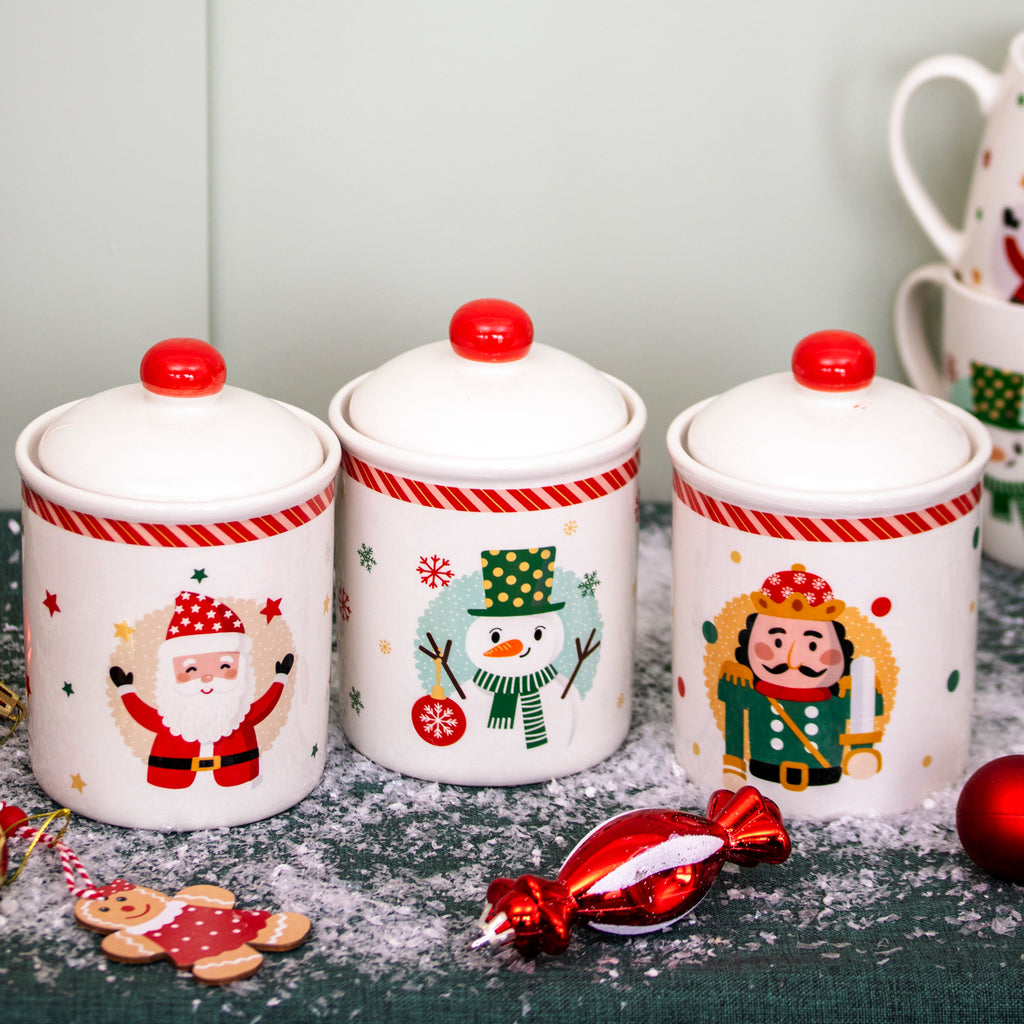 Set Of 3 Christmas Characters Storage Jars