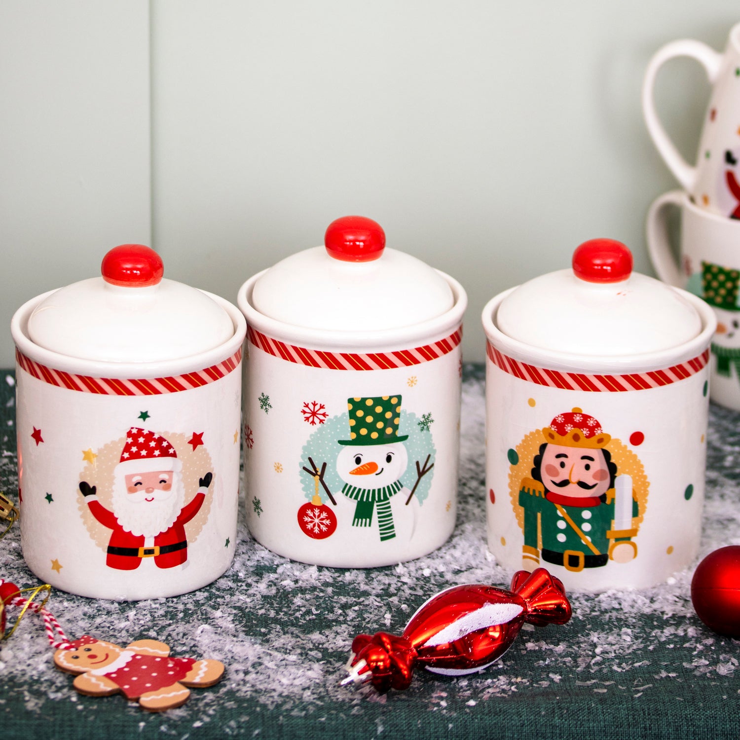 Set Of 3 Christmas Characters Storage Jars
