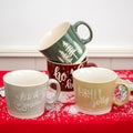Set Of 4 Large Embossed Christmas Reactive Glaze Mugs