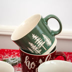 Set Of 4 Large Embossed Christmas Reactive Glaze Mugs