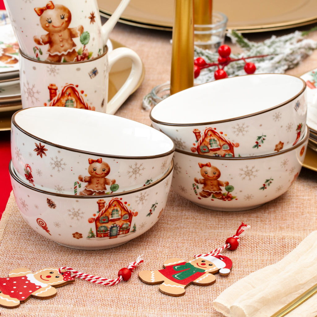 Set Of 4 Gingerbread Christmas Cereal Bowls