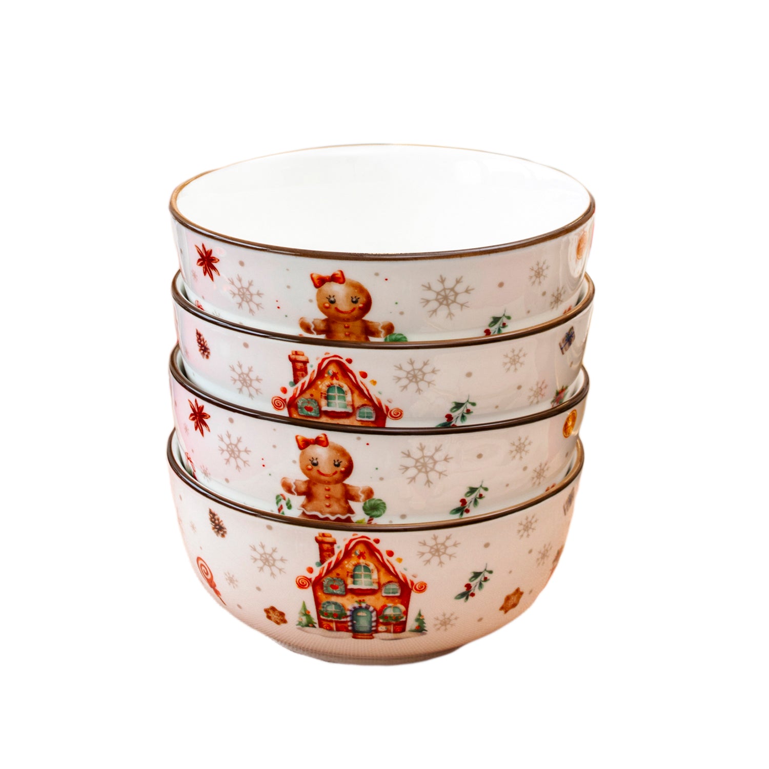 Set Of 4 Gingerbread Christmas Cereal Bowls