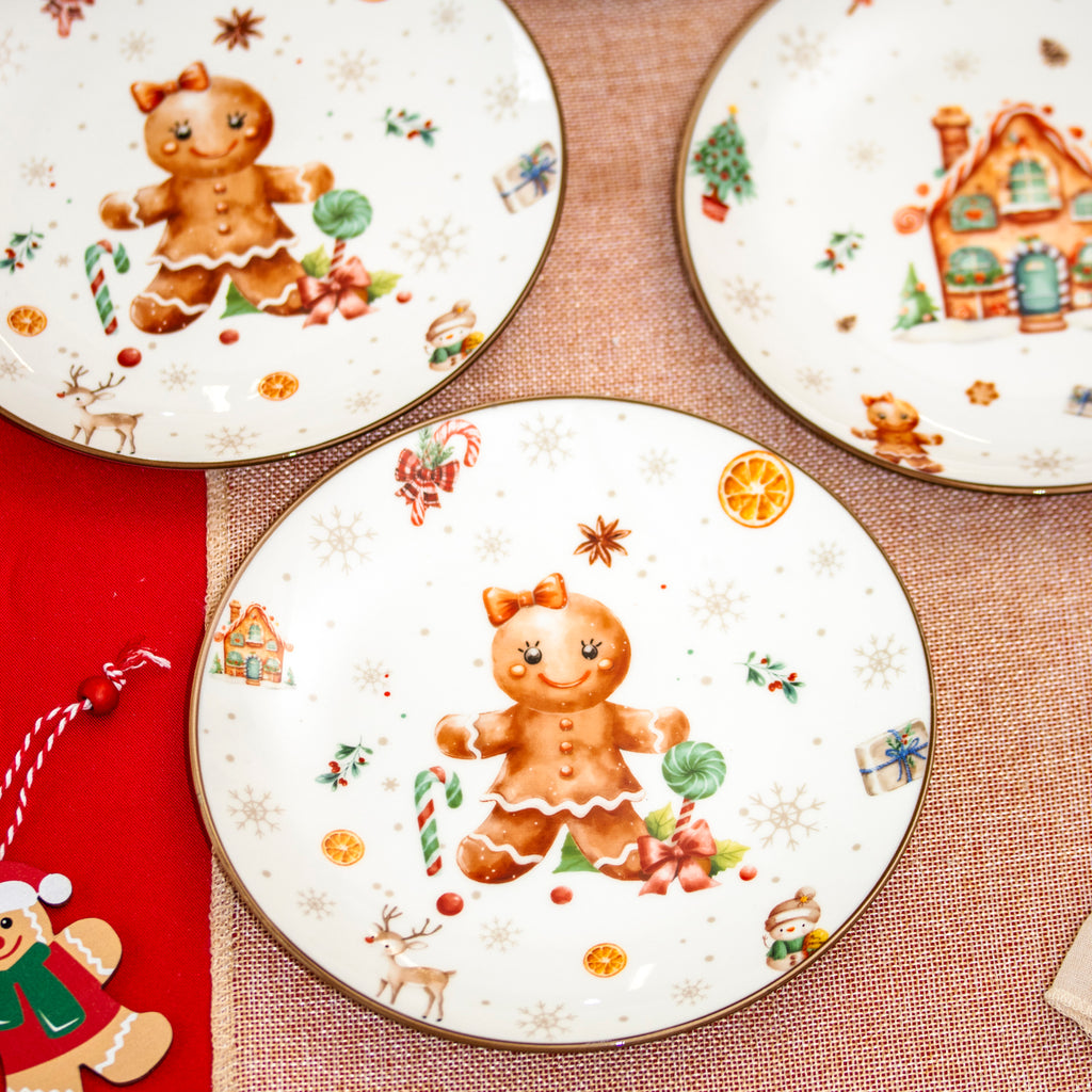 Set Of 4 Gingerbread Christmas Side Plates