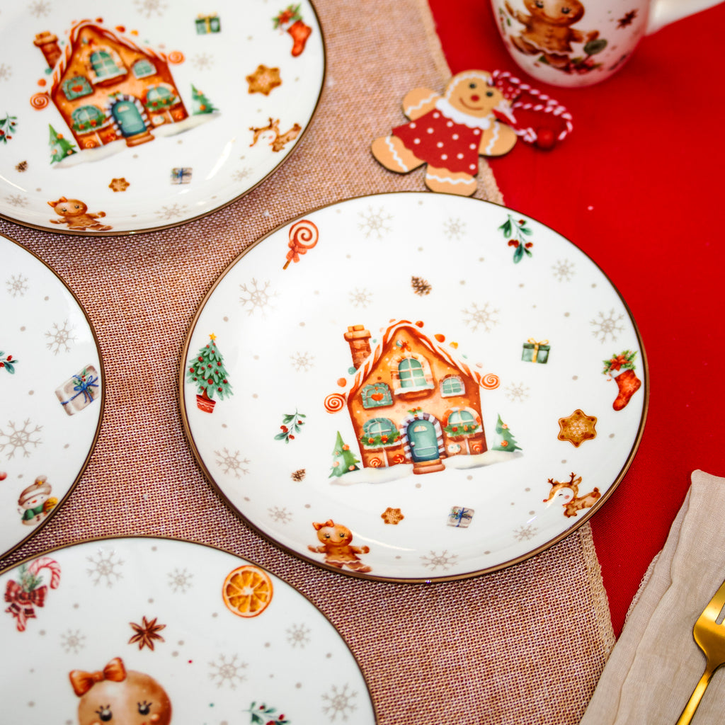 Set Of 4 Gingerbread Christmas Side Plates