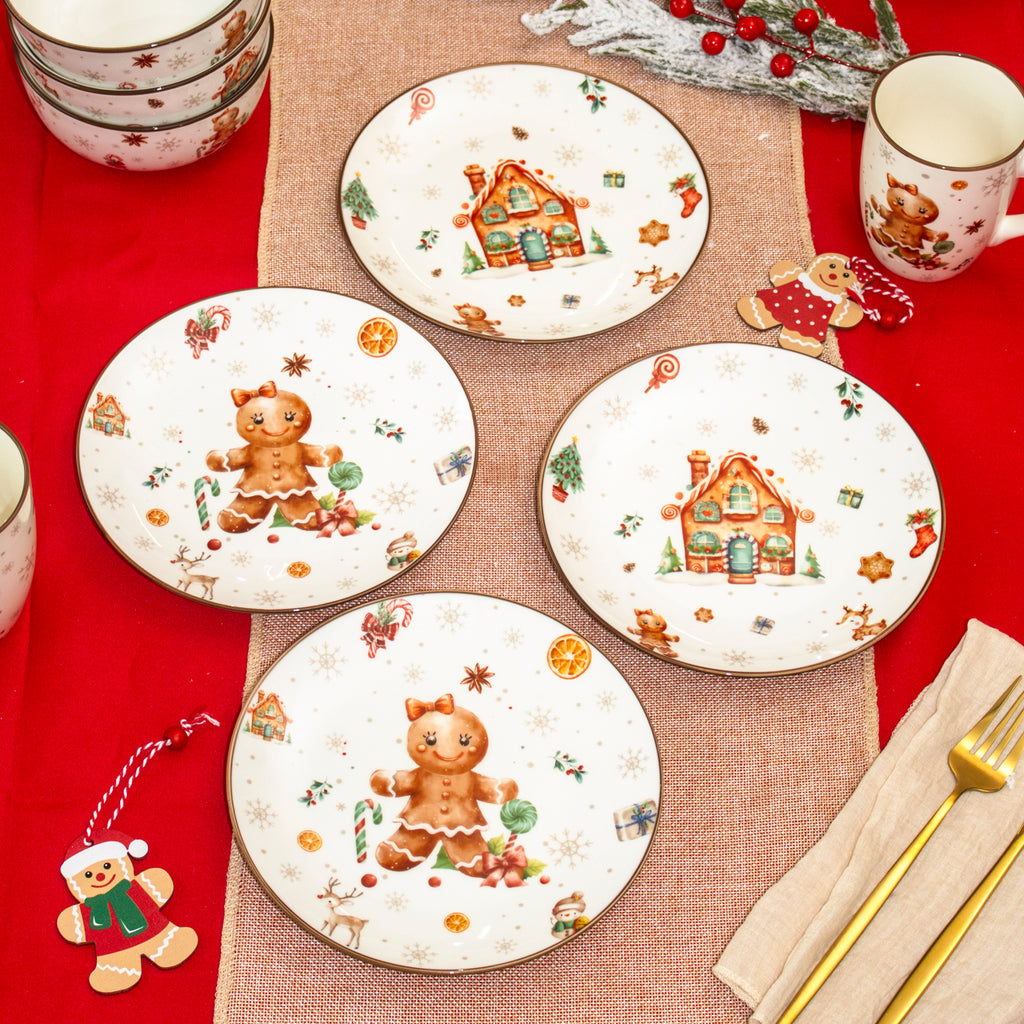 Set Of 4 Gingerbread Christmas Side Plates