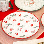 Set Of 4 Speckled Festive Christmas Dinner Plates