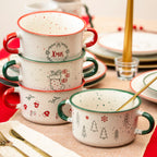 Set Of 4 Speckle Christmas Soup Bowls With Handles