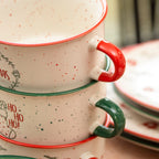 Set Of 4 Speckle Christmas Soup Bowls With Handles
