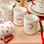 Set Of 4 Speckled Christmas Tree Handle Mugs