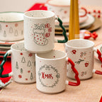 Set Of 4 Speckled Christmas Tree Handle Mugs