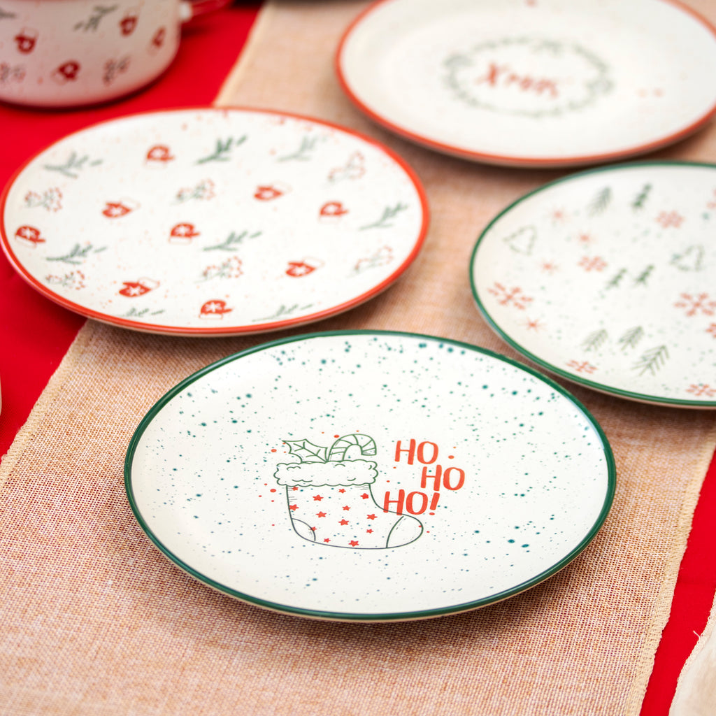 Set Of 4 Speckled Festive Christmas Side Plates