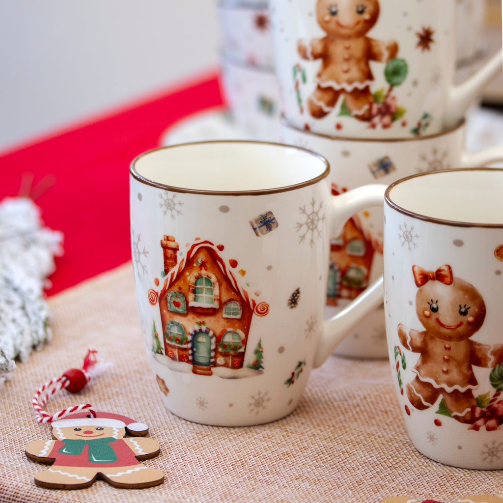Set Of 4 Gingerbread Christmas Mugs