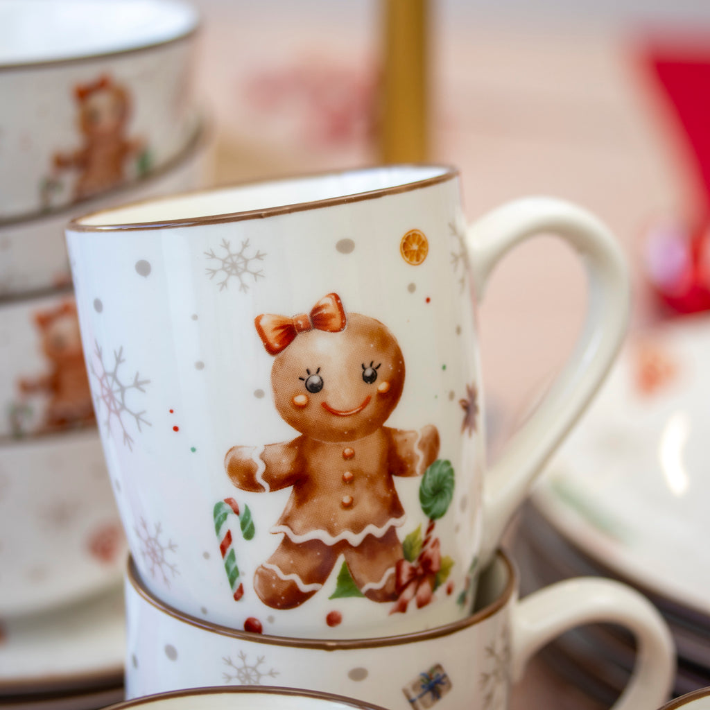 Set Of 4 Gingerbread Christmas Mugs
