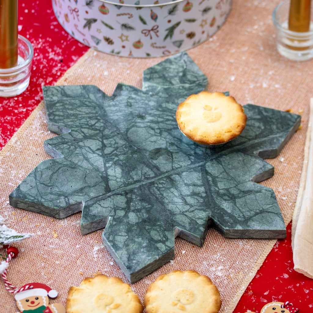 Green Marble Christmas Snowflake Serving Board
