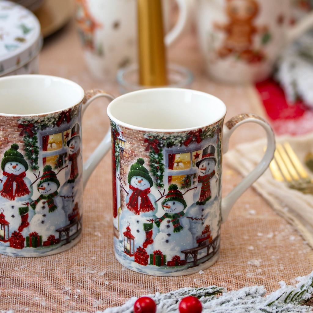 Set Of 4 Snowman Christmas Mugs