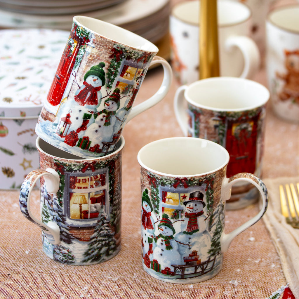 Set Of 4 Snowman Christmas Mugs