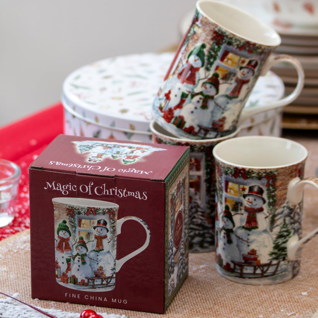 Set Of 4 Snowman Christmas Mugs