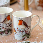 Set Of 4 Christmas Robin Fine China Mugs