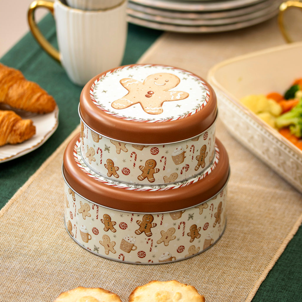 Set of 2 Gingerbread Christmas Nesting Cake Tins