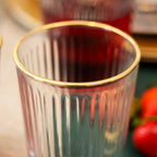 Set Of 6 Gold Rim Fluted Glass Tumblers