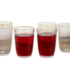 Set Of 6 Gold Rim Fluted Glass Tumblers