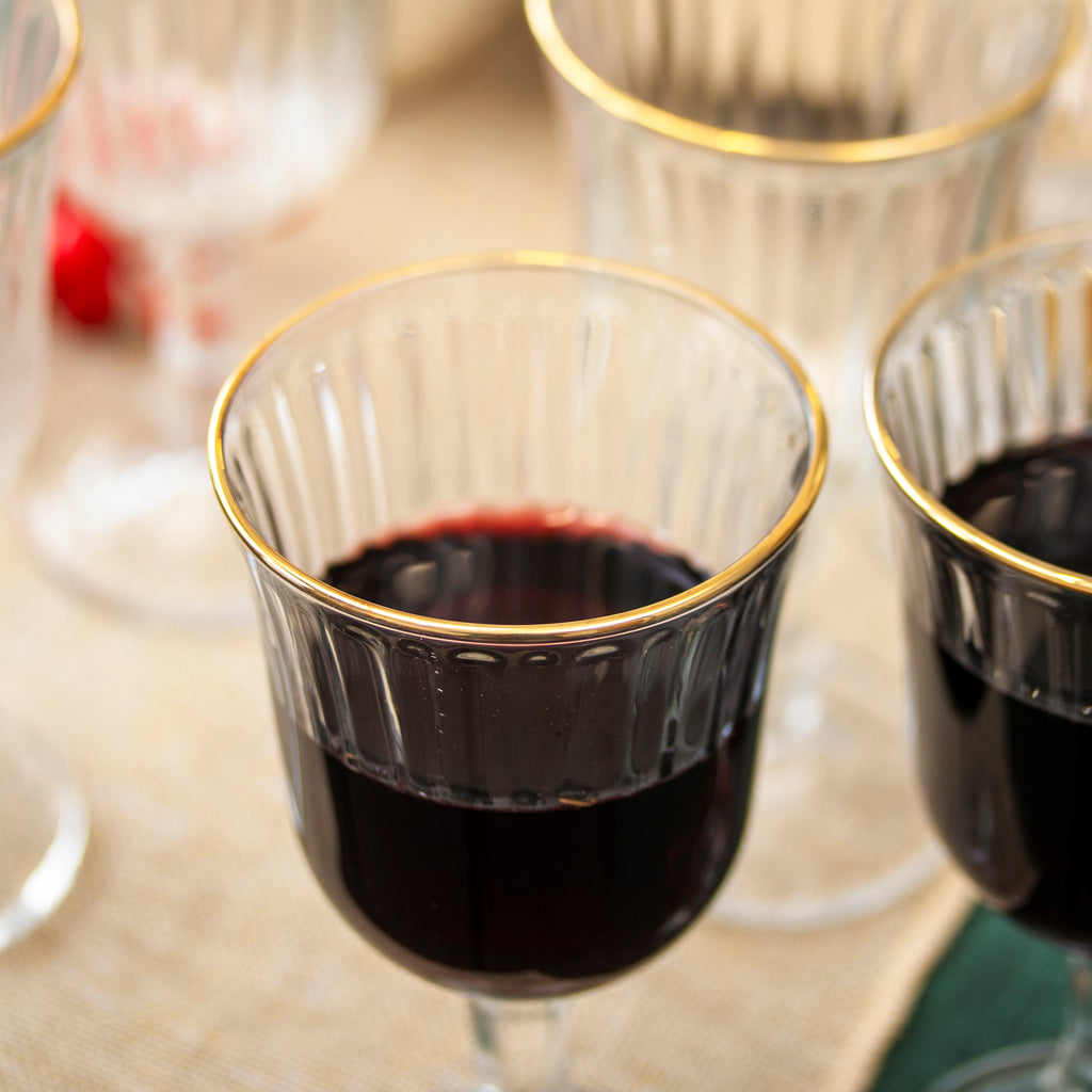 Set Of 6 Gold Rim Fluted Wine Glasses