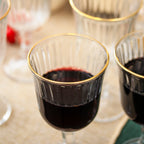 Set Of 6 Gold Rim Fluted Wine Glasses