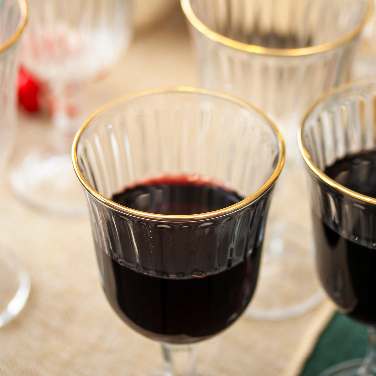 Set Of 6 Gold Rim Fluted Wine Glasses