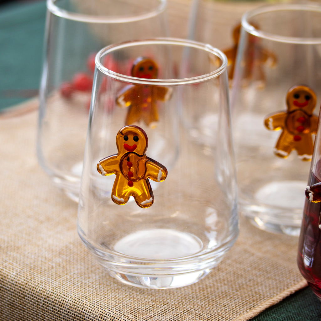 Set Of 6 Gingerbread Man Tulip Tumbler Glasses