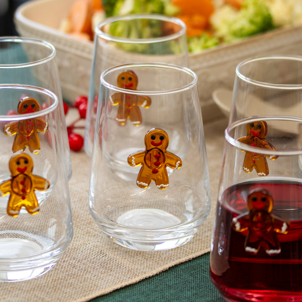 Set Of 6 Gingerbread Man Tulip Tumbler Glasses