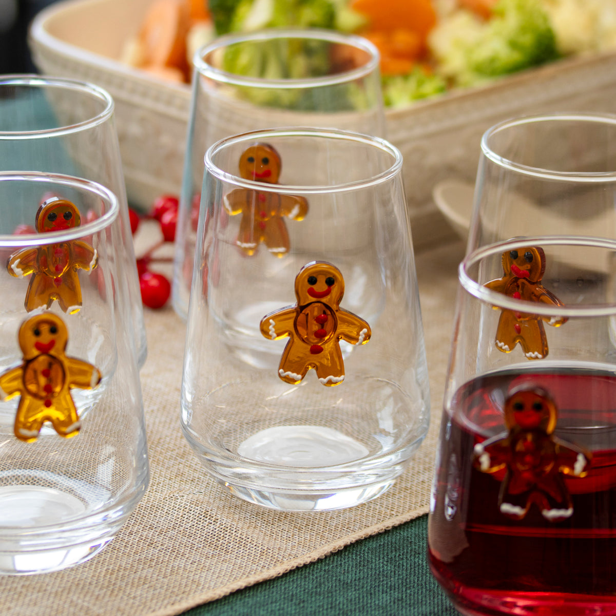 Set Of 6 Gingerbread Man Tulip Tumbler Glasses