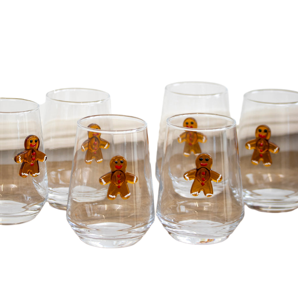 Set Of 6 Gingerbread Man Tulip Tumbler Glasses