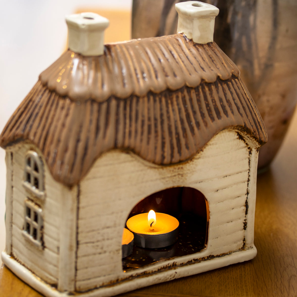 Ceramic Thatched Cottage Tealight Candle Holder