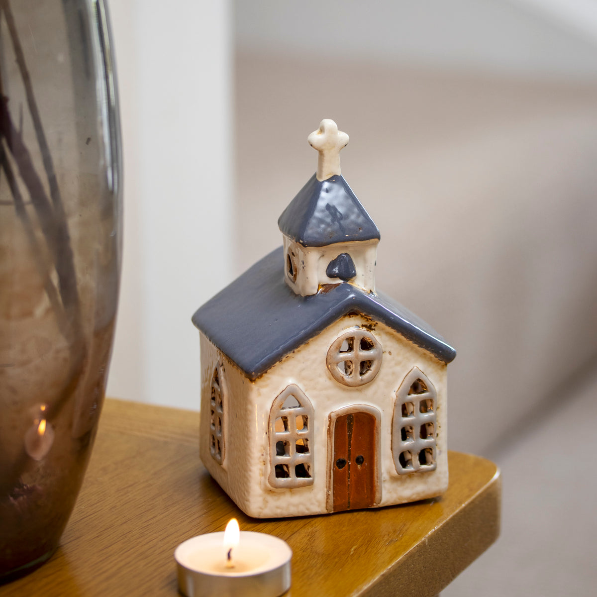 Ceramic Church Tealight Candle Holder