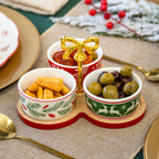 4 Piece Gold Bow Christmas Serving Bowl & Tray Set