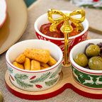 4 Piece Gold Bow Christmas Serving Bowl & Tray Set