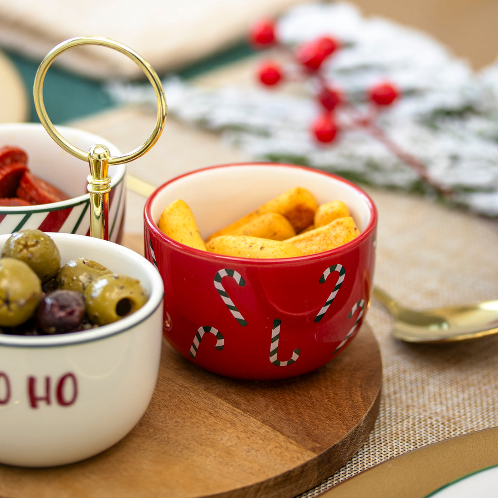 4 Piece Christmas Dip Bowl & Acacia Tray Set