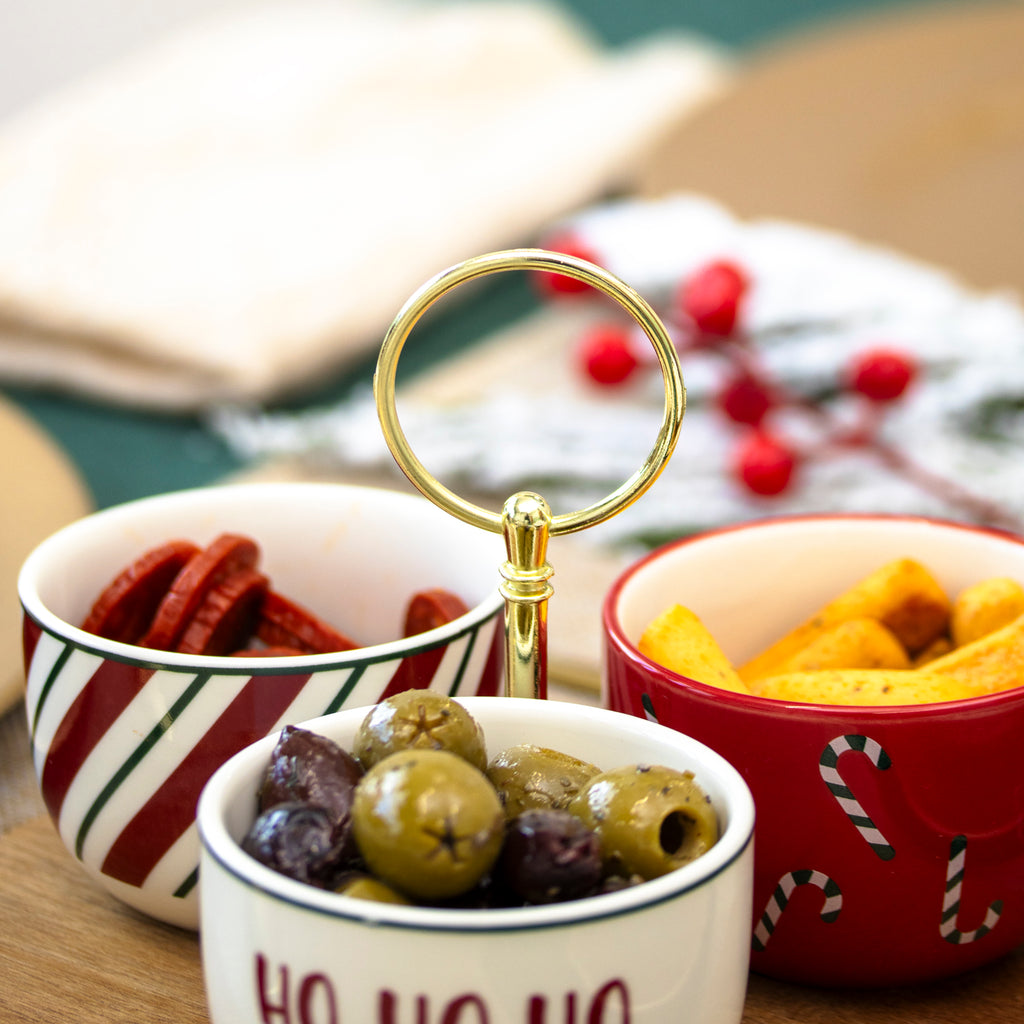 4 Piece Christmas Dip Bowl & Acacia Tray Set