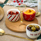 4 Piece Christmas Dip Bowl & Acacia Tray Set
